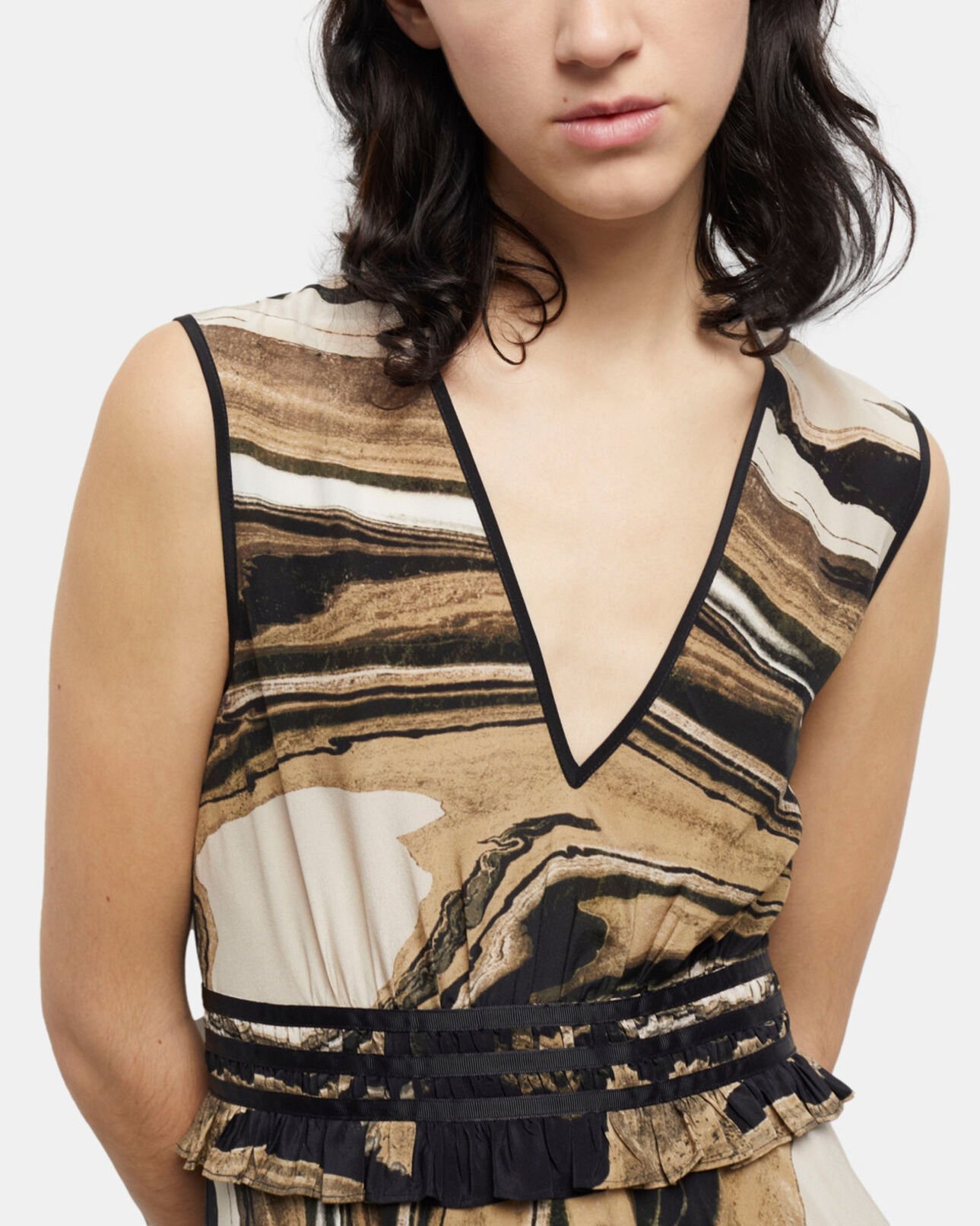 The Kooples FEMME BEIGE-BROWN robe courte imprimée