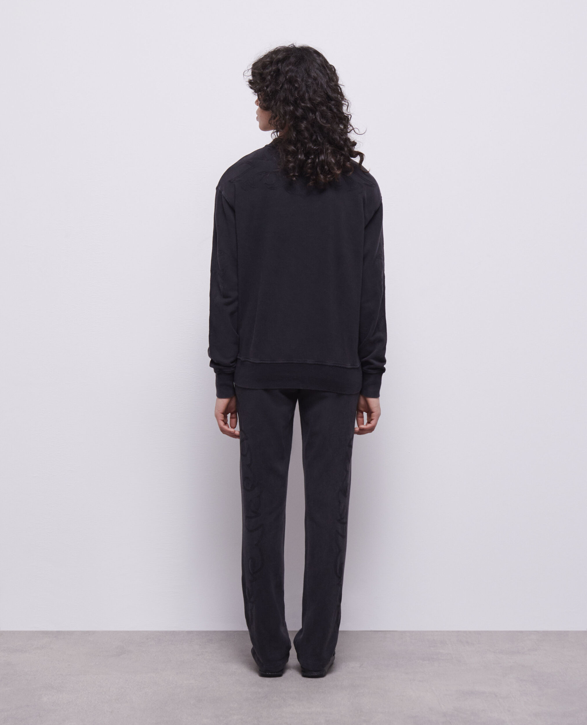 Black sweatshirt with Western-style embroidery, BLACK WASHED, hi-res image number null