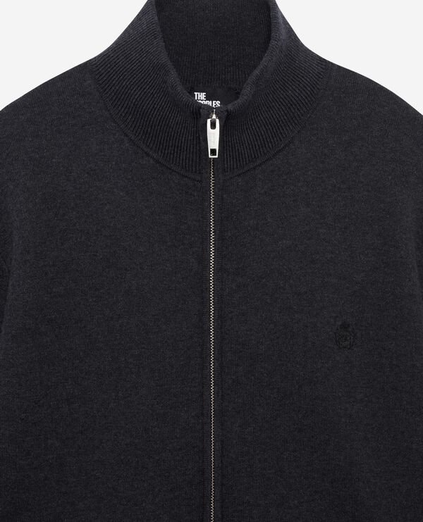 The Kooples HOMME DARK GREY MELANGE cardigan double face en laine à zip gris