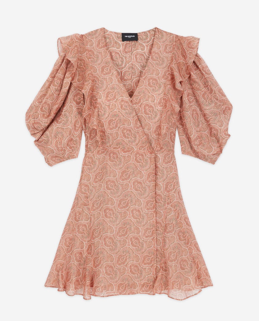 The Kooples FEMME PINK robe portefeuille courte avec manches bouffantes