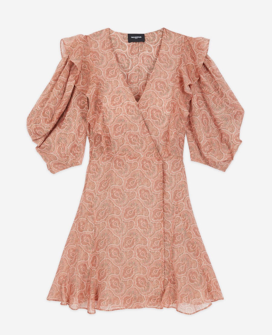 The Kooples FEMME PINK robe portefeuille courte avec manches bouffantes