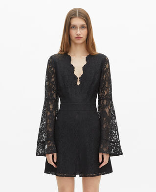 The Kooples WOMEN BLACK short dress with flared sleeves in black lace