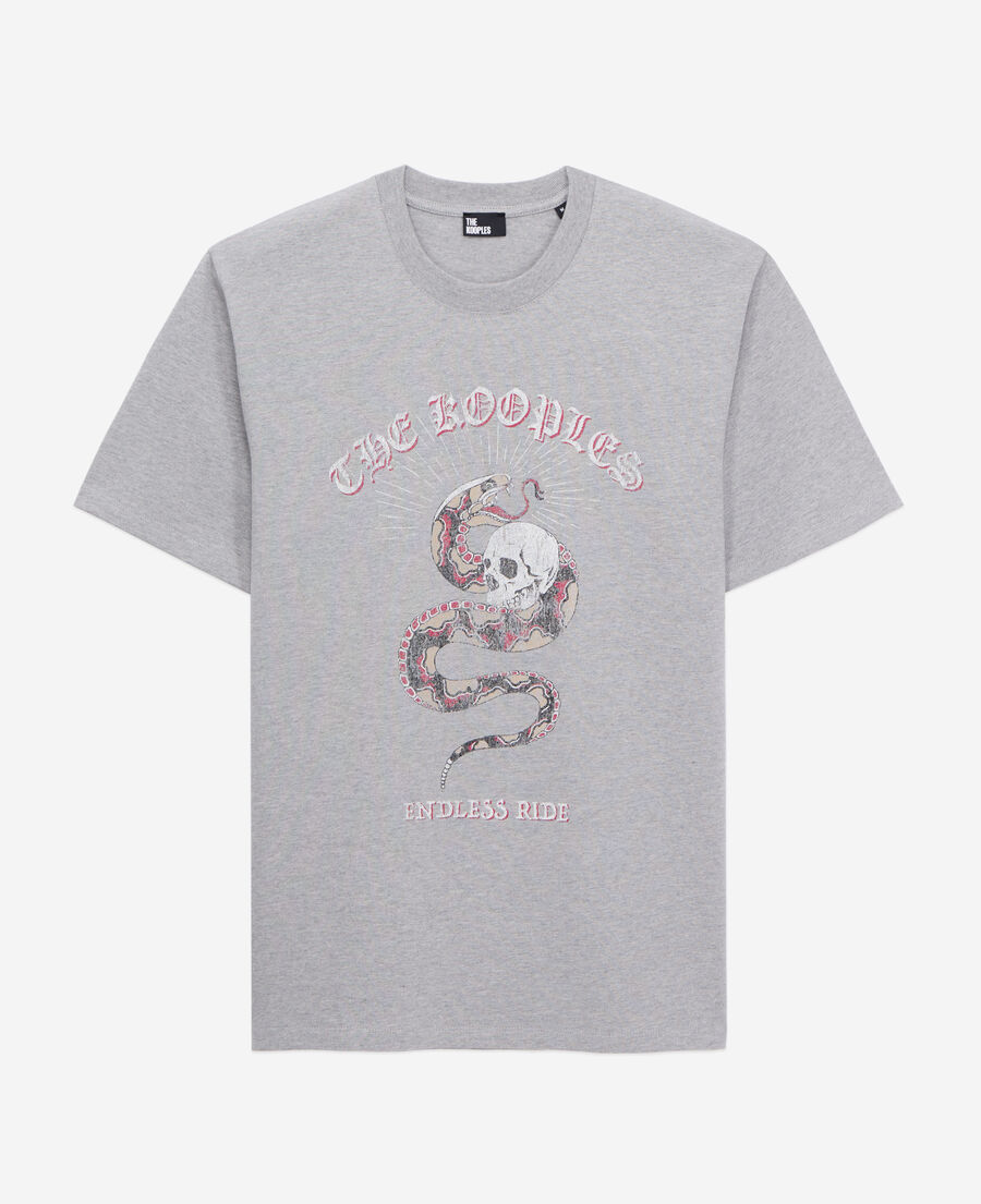 The Kooples H LIGHT GREY CHINE men's light gray t-shirt with sneaky snake serigraphy