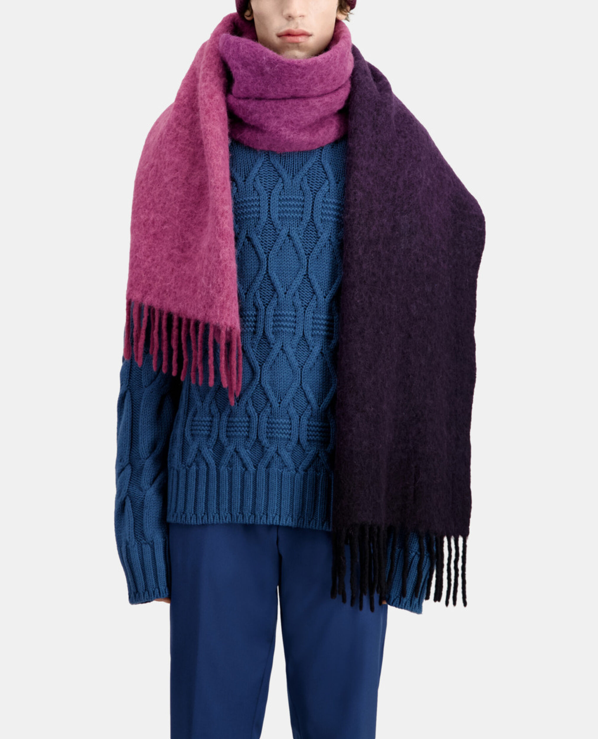 Blue cable wool sweater, BLUE PETROL, hi-res image number null
