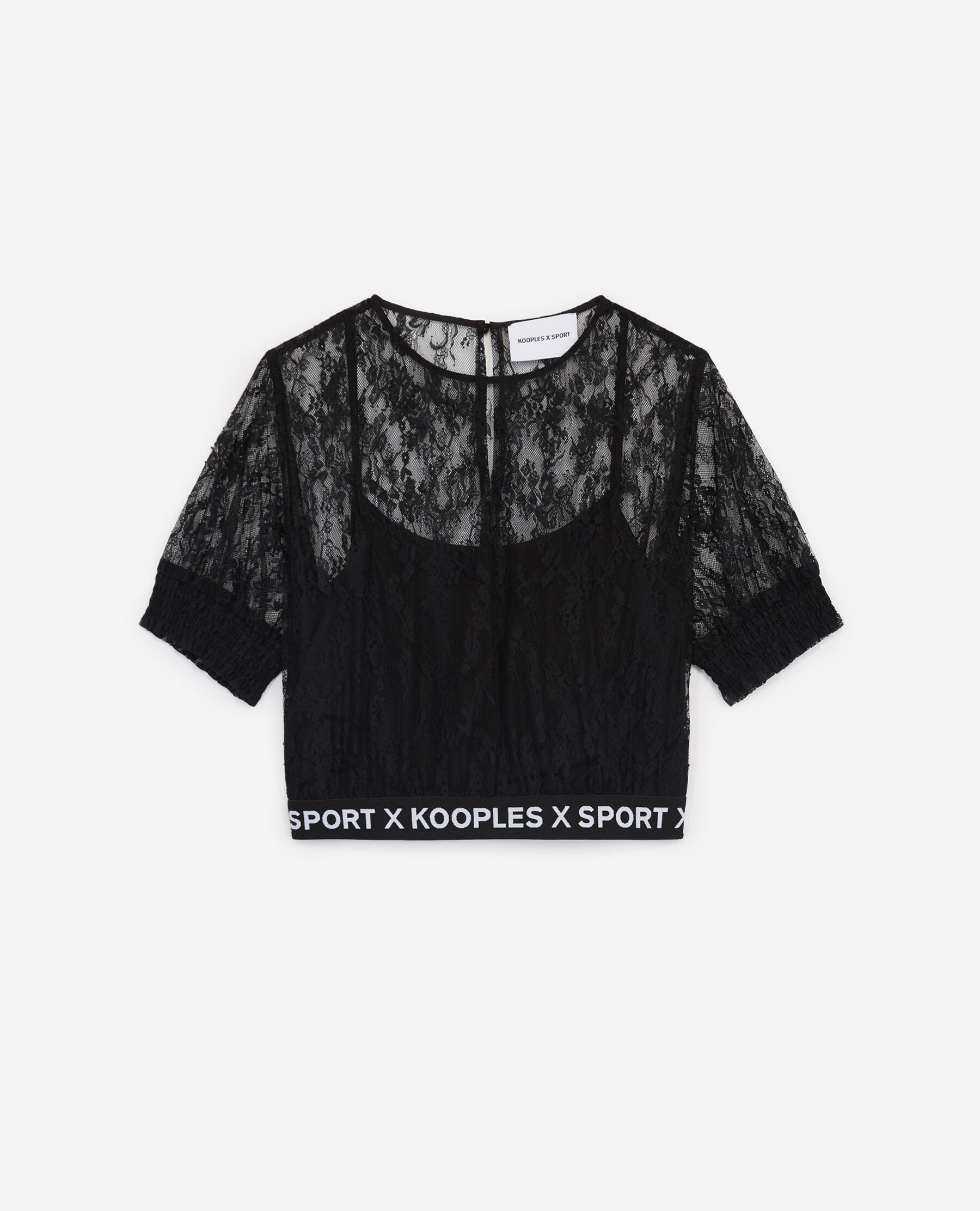 Black lace top with The Kooples logo band | The Kooples