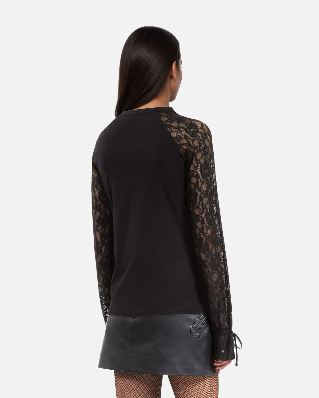 The Kooples FEMME BLACK WASHED t-shirt manches longues en dentelle noir