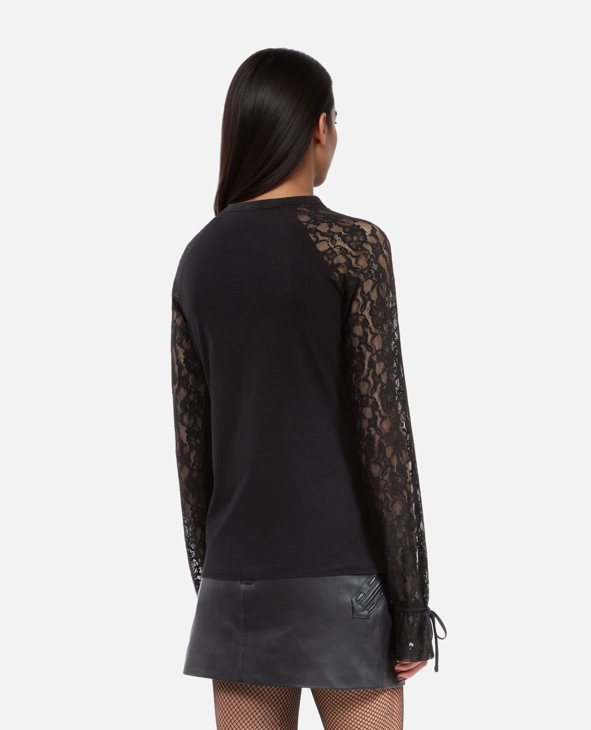 T-shirt manches longues en dentelle noir, BLACK WASHED, hi-res image number null