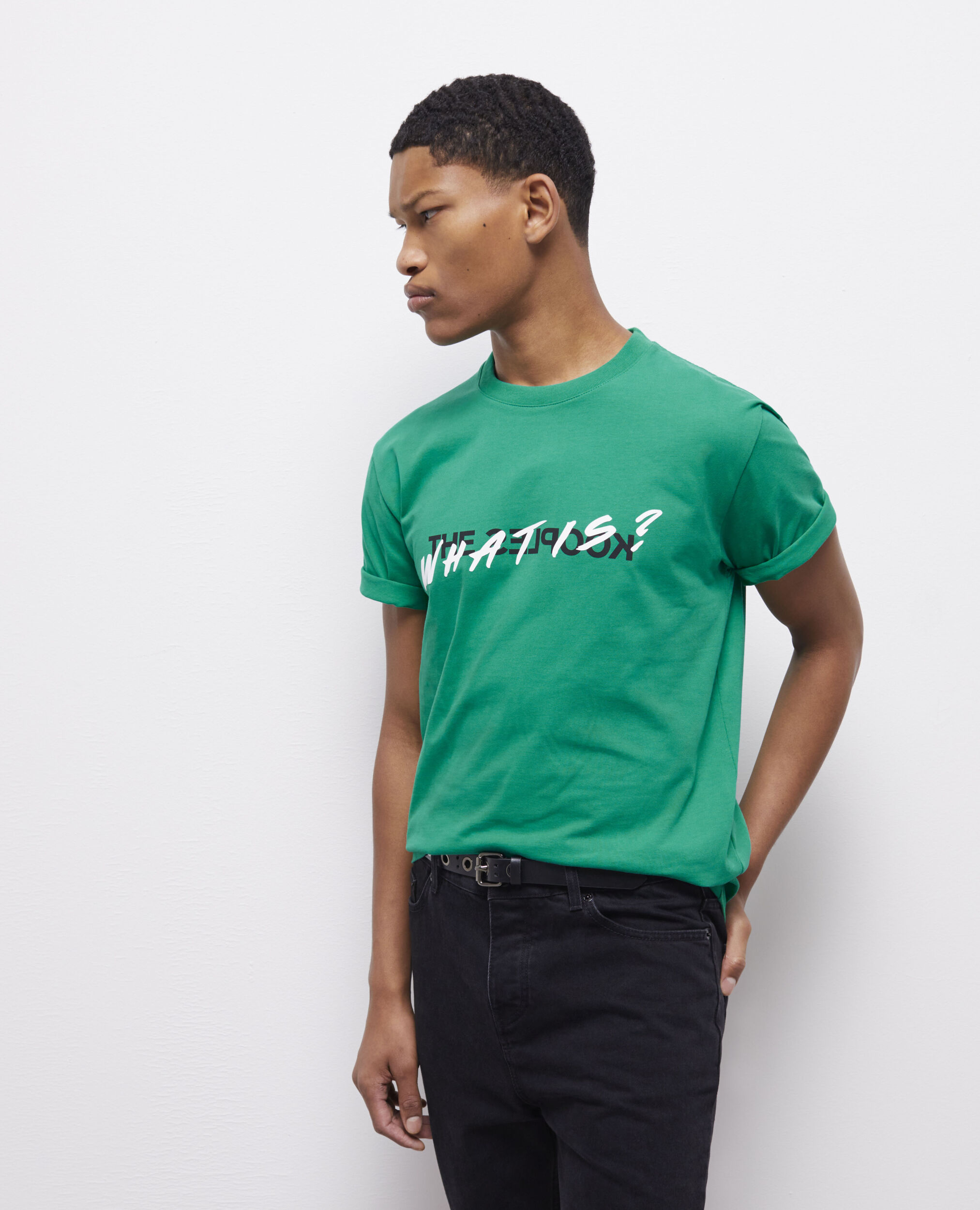 Grünes T-Shirt mit „What is“-Schriftzug, GREEN, hi-res image number null