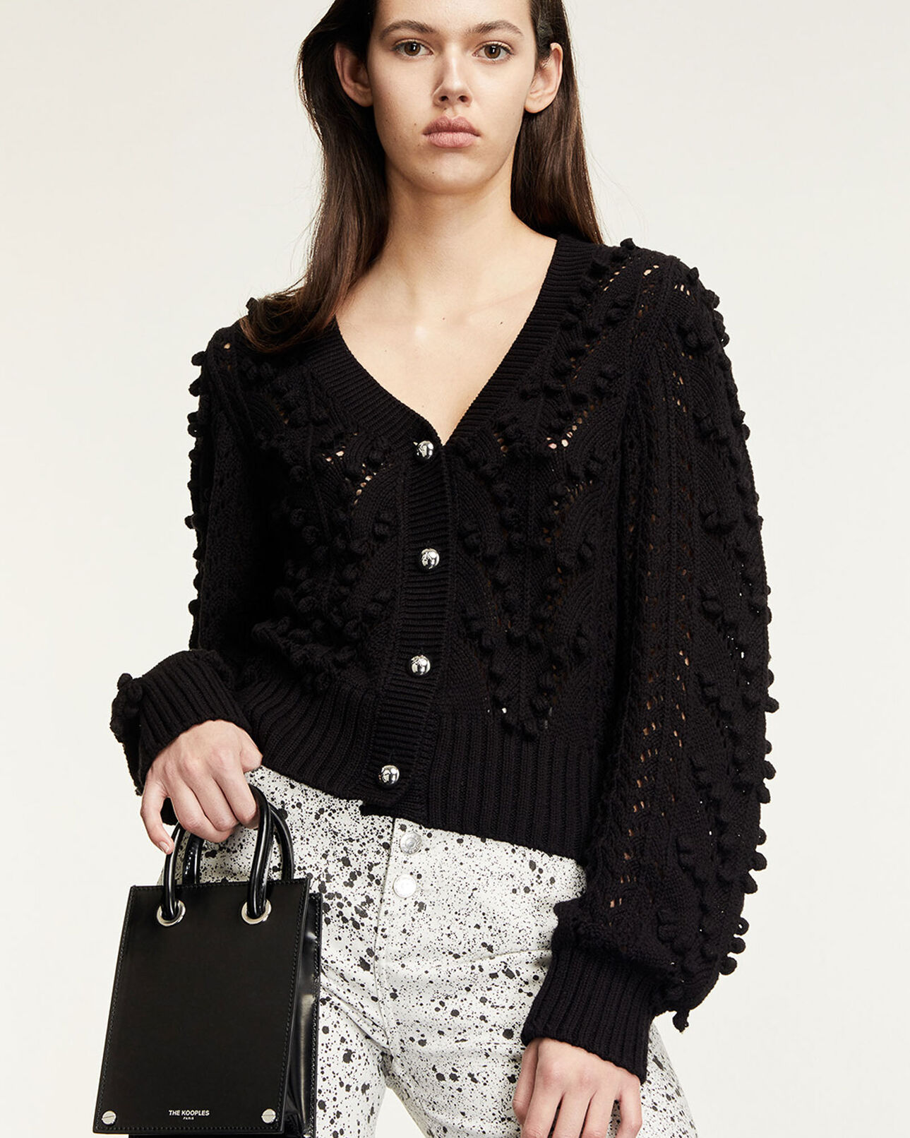 The Kooples WOMEN BLACK crocheted cardigan with buttons