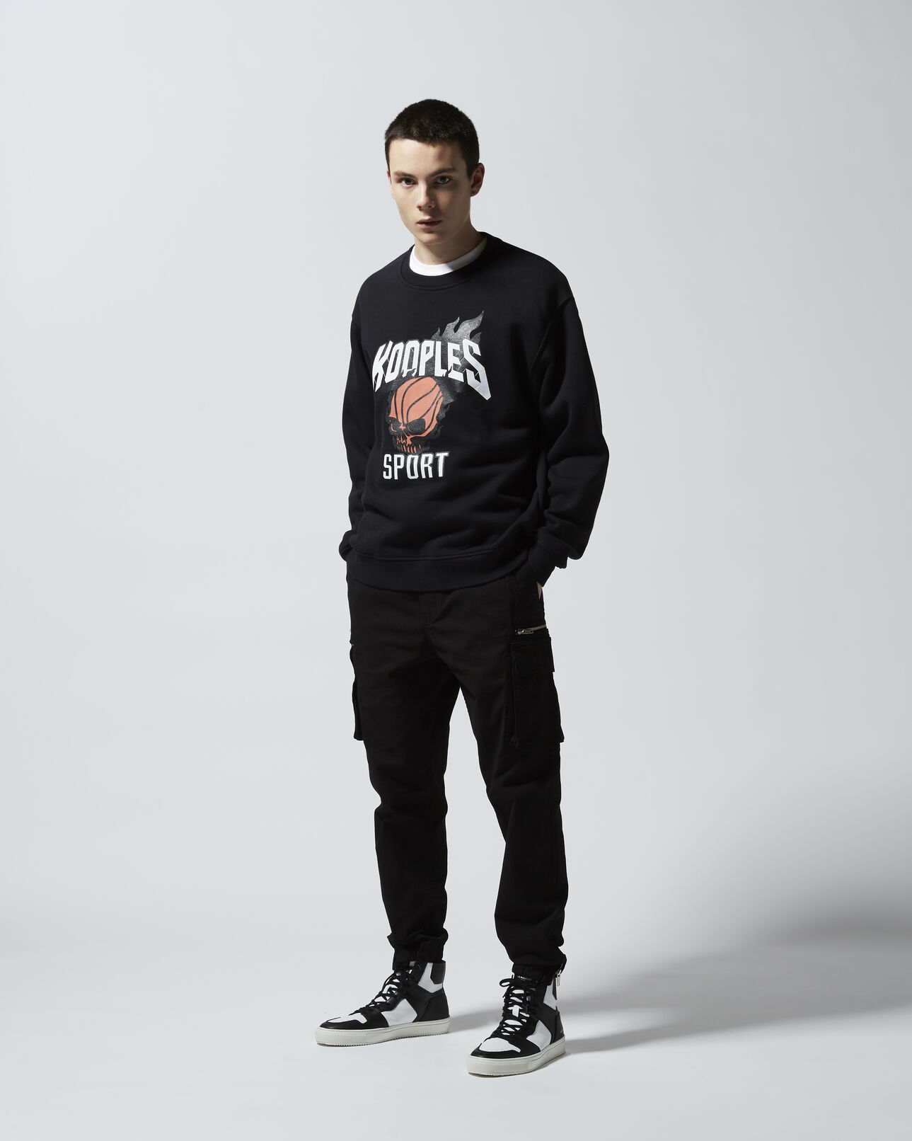 The Kooples MEN BLACK sporty crew-neck loose black sweatshirt