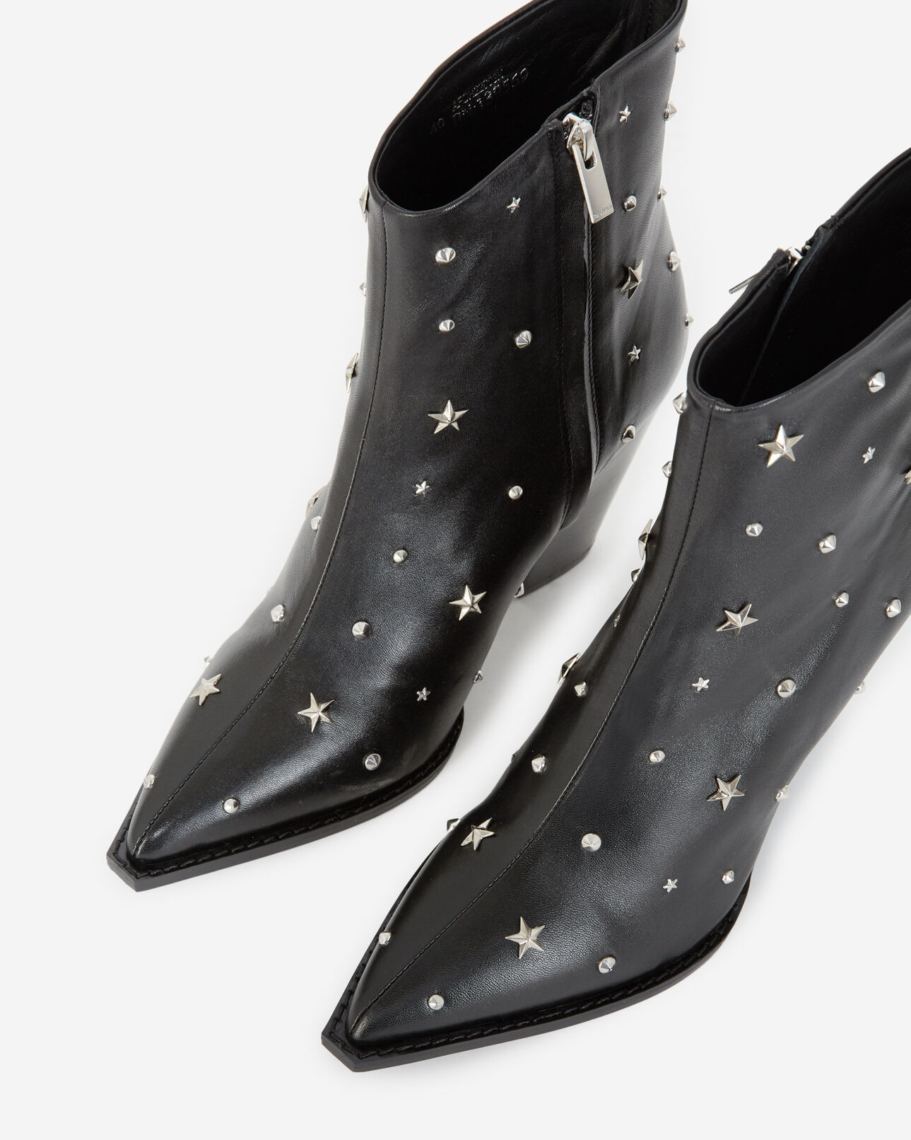 The Kooples WOMEN BLACK / SILVER heeled black ankle boots in leather w/studs