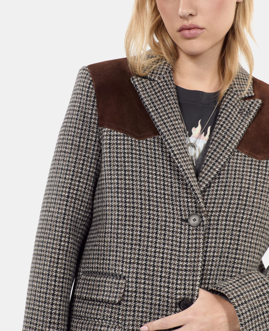 The Kooples FEMME BLACK WHITE manteau long pied de poule noir et blanc