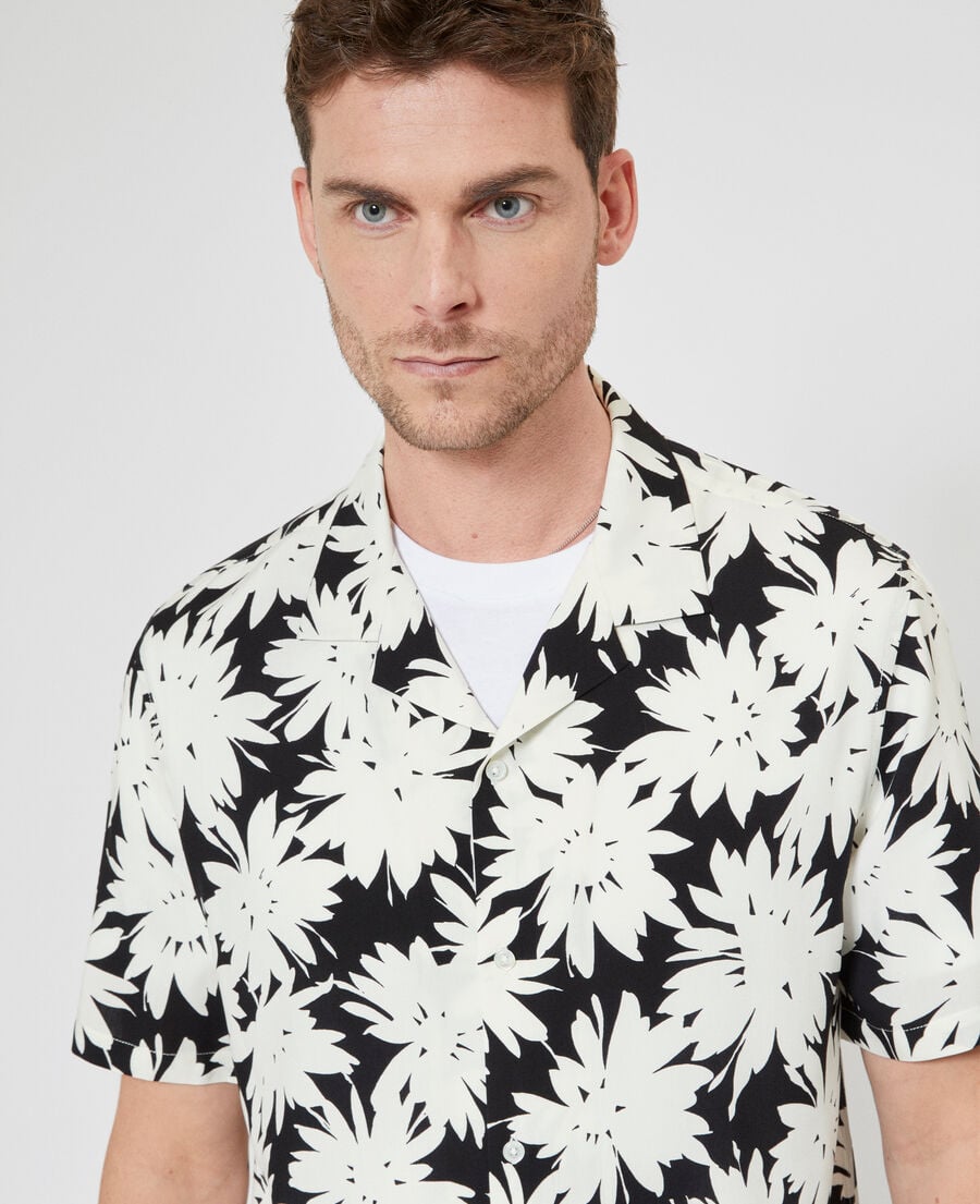 The Kooples H BLACK WHITE black floral print short-sleeve shirt