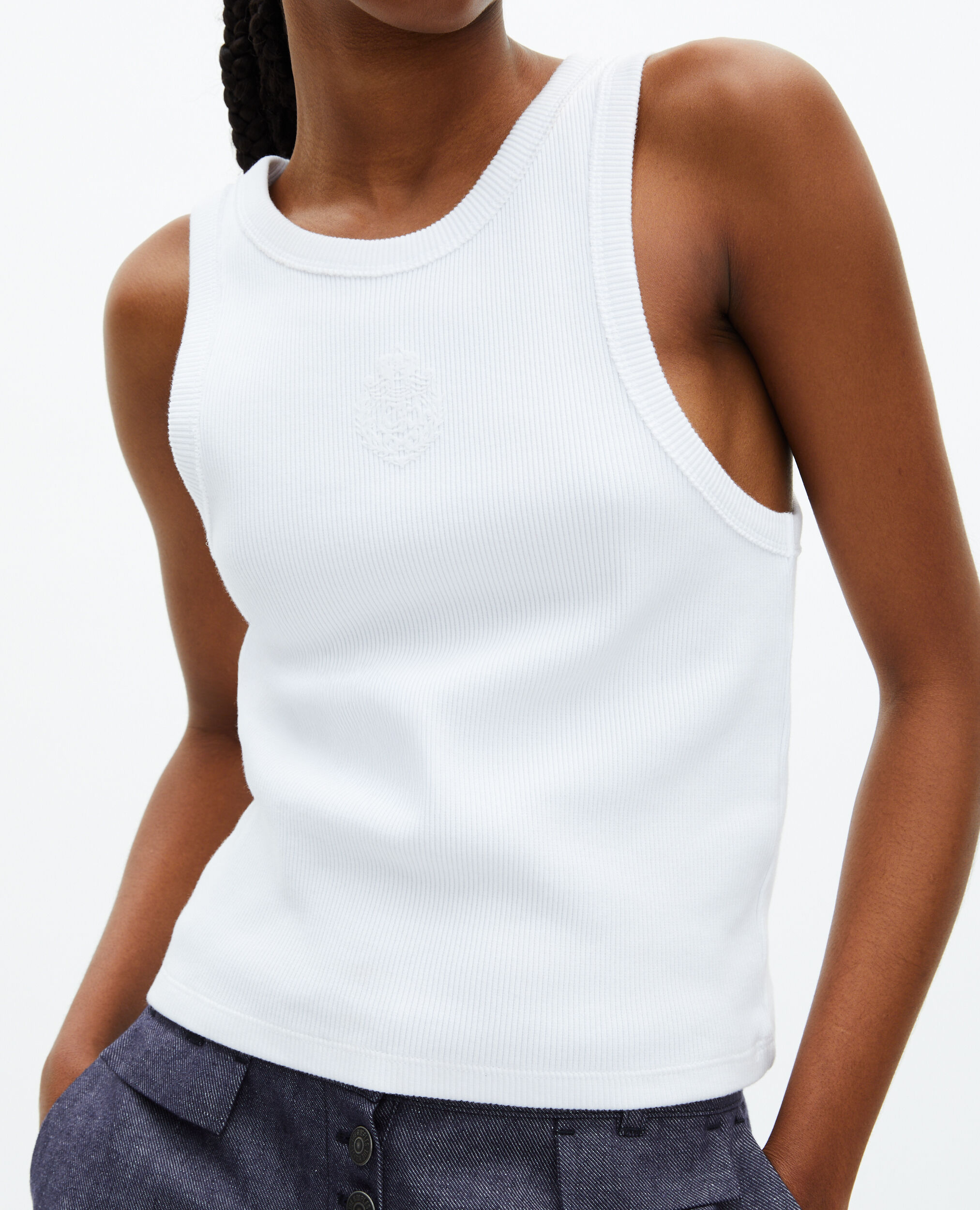 Tank top with white crest, WHITE, hi-res image number null
