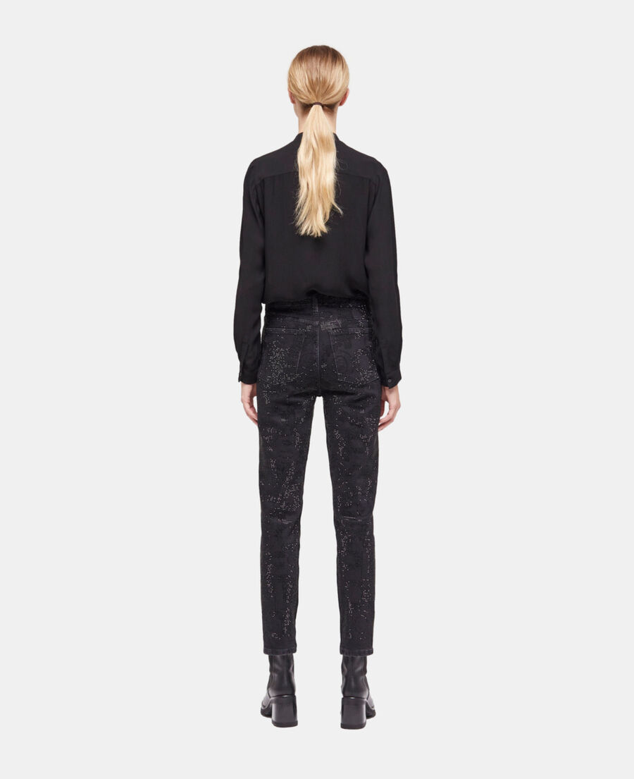 jean slim logo et strass noir