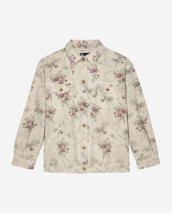 The Kooples WOMEN BEIGE TAUPE flower print jacket in beige denim