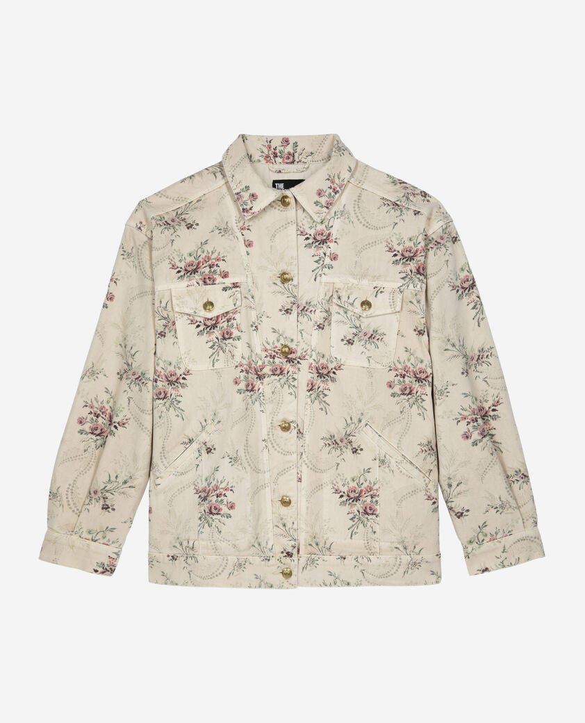 The Kooples WOMEN BEIGE TAUPE flower print jacket in beige denim