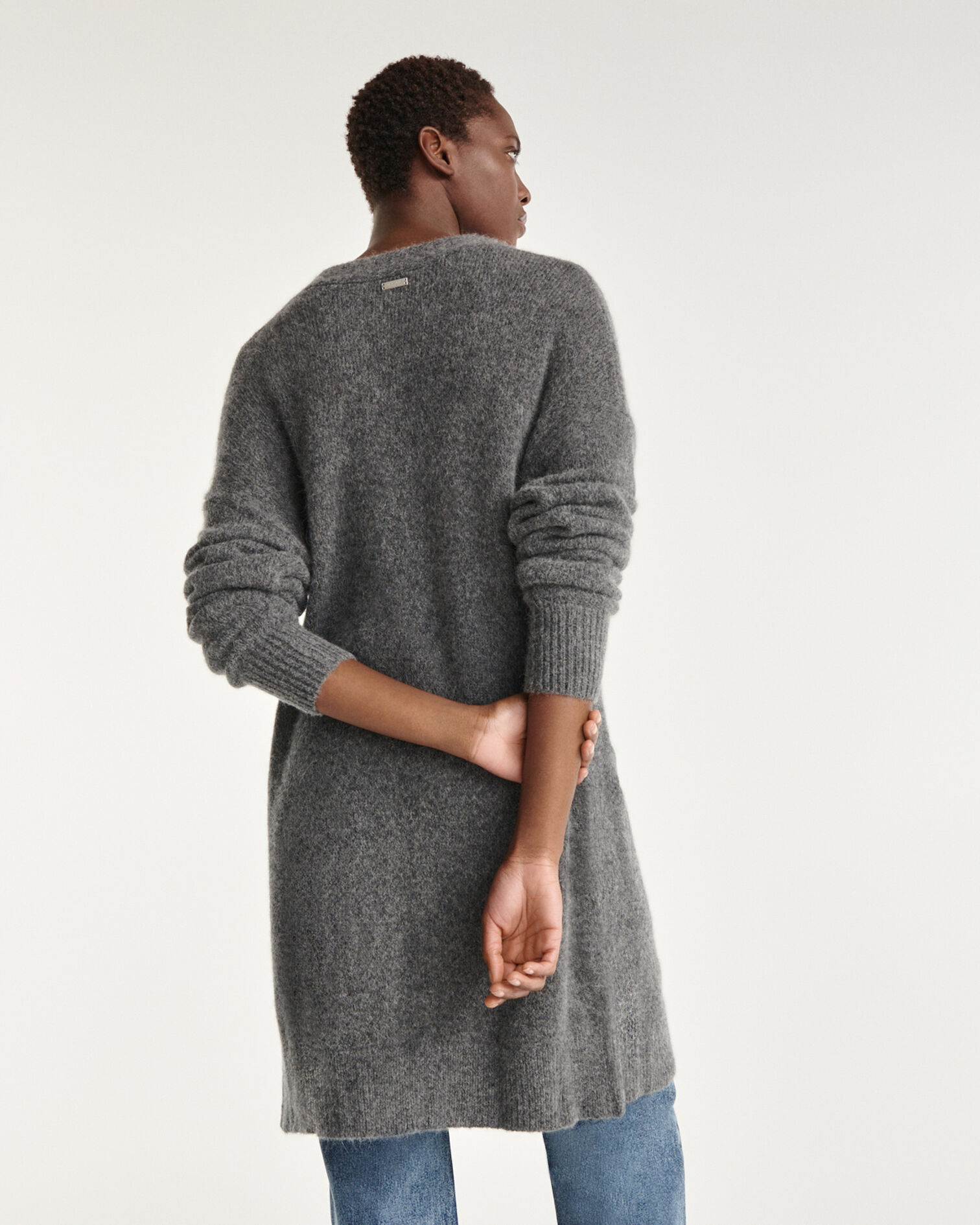 Long dark gray wool and alpaca cardigan, DARK GREY, hi-res image number null