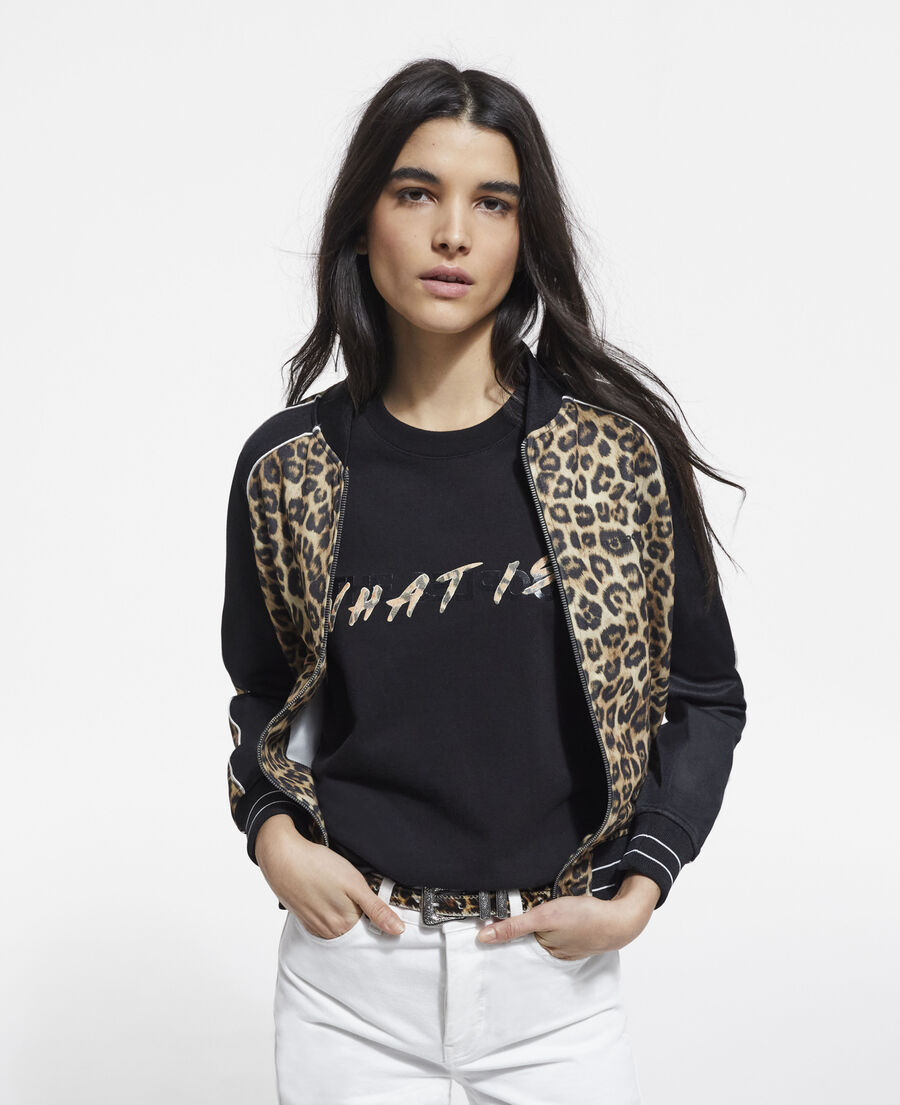 sweatshirt mit reißverschluss und leopardenmuster