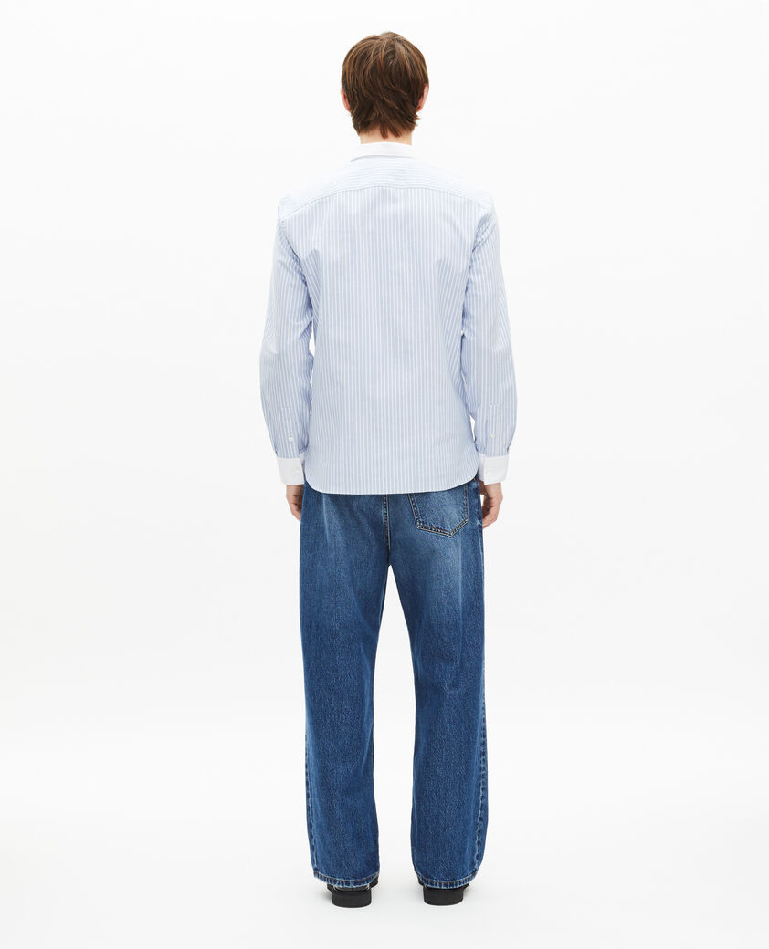 The Kooples HOMME BLUE chemise col contrast&eacute; ray&eacute;e bleue