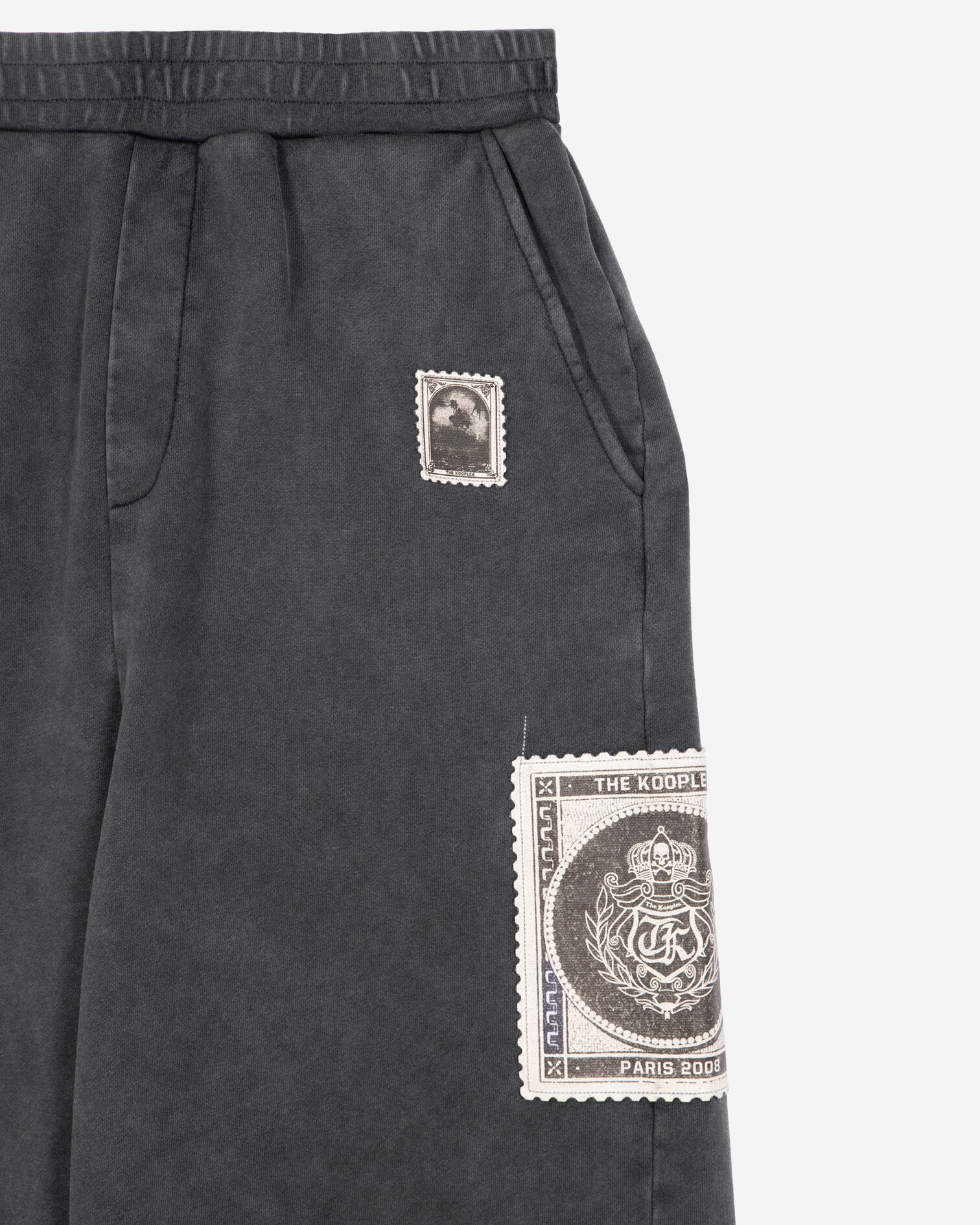 Bas de jogging droit avec patchs noir, BLACK WASHED, hi-res image number null