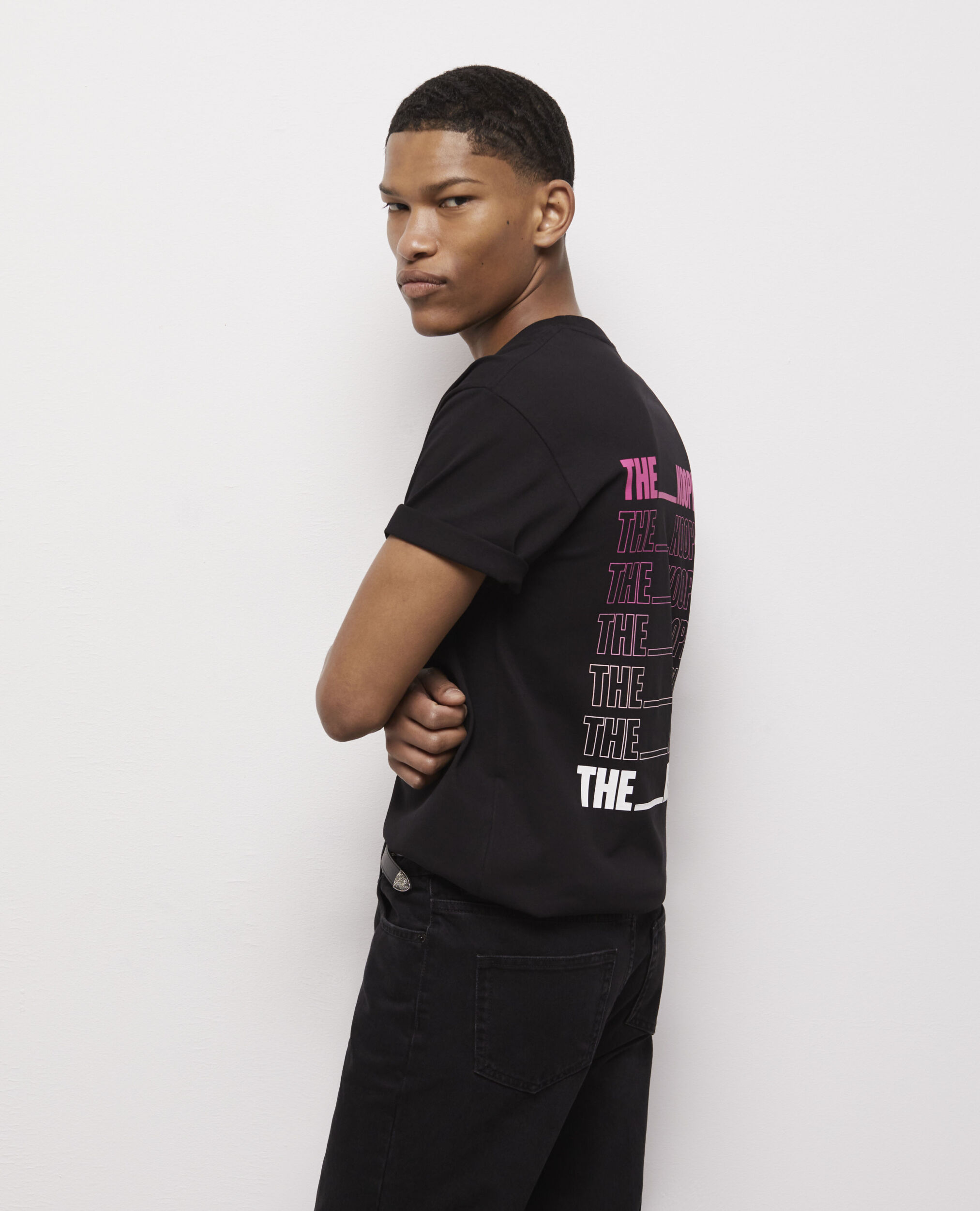 T-shirt noir sérigraphié Logo dégradé, BLACK, hi-res image number null