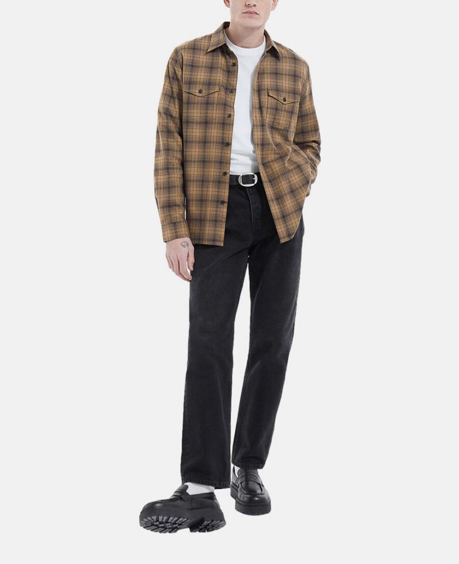 The Kooples HOMME BROWN chemise col classique beige à carreaux
