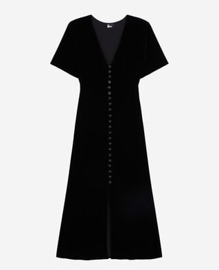 The Kooples MUJER BLACK vestido largo terciopelo negro