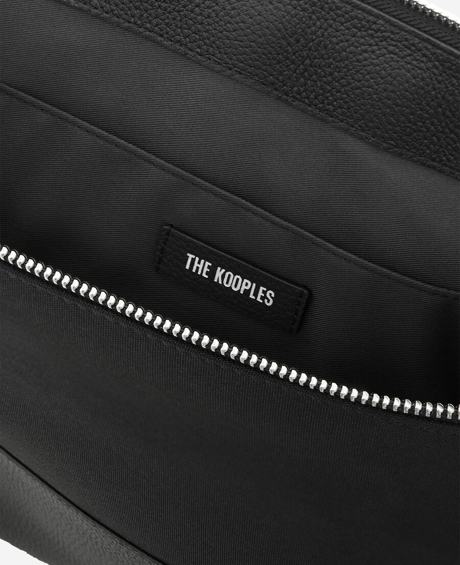 The Kooples HOMME BLACK pochette d'ordinateur en canvas et cuir grainé noir