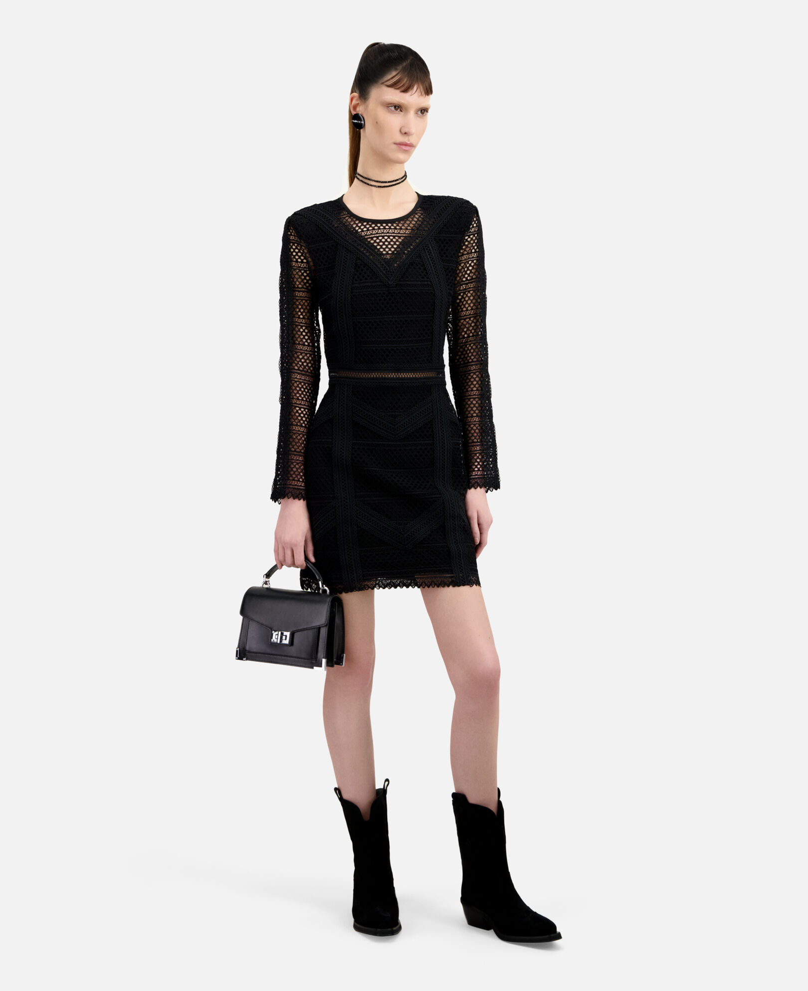 The Kooples WOMEN BLACK black suede leather western boots