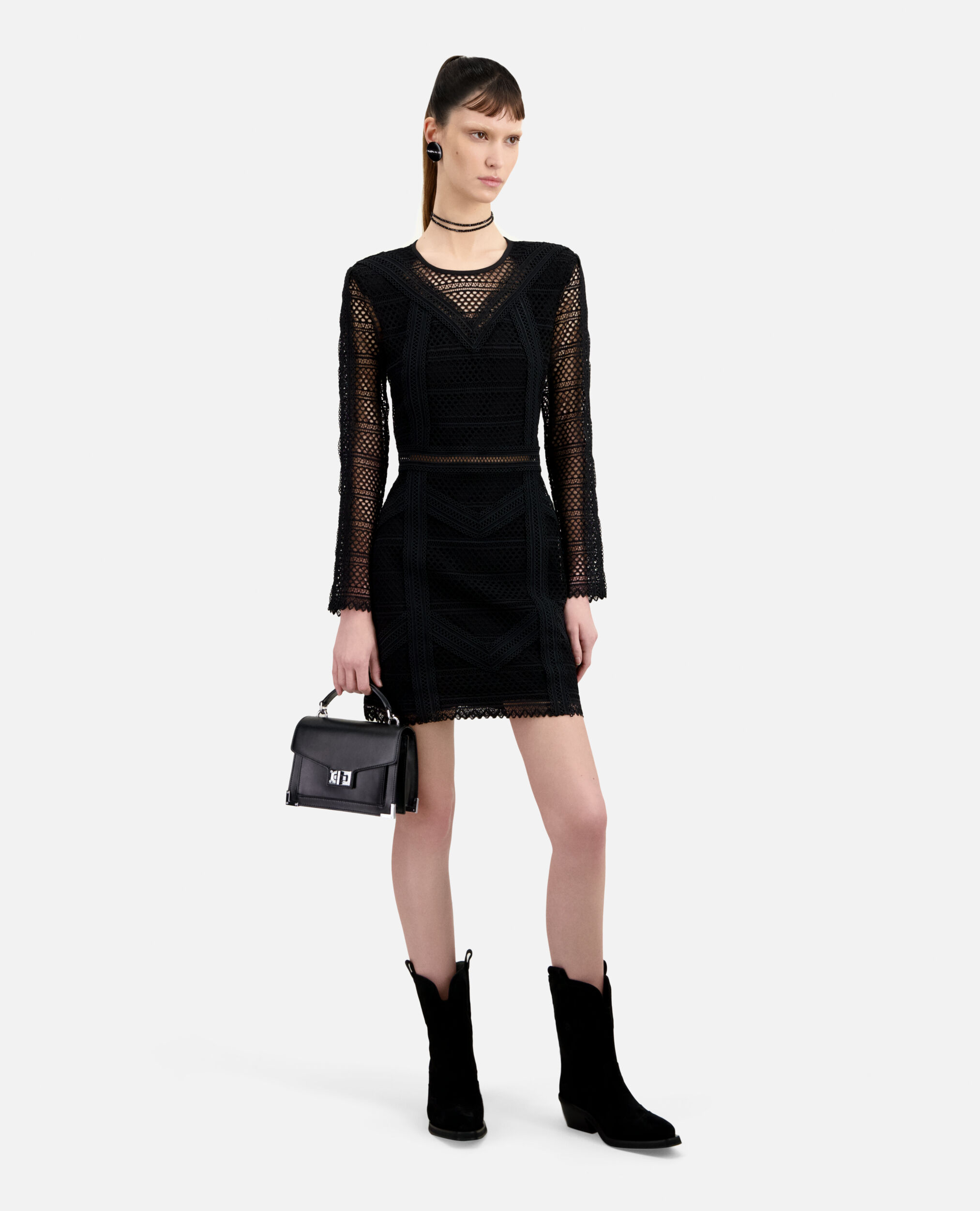 Black suede leather Western boots, BLACK, hi-res image number null