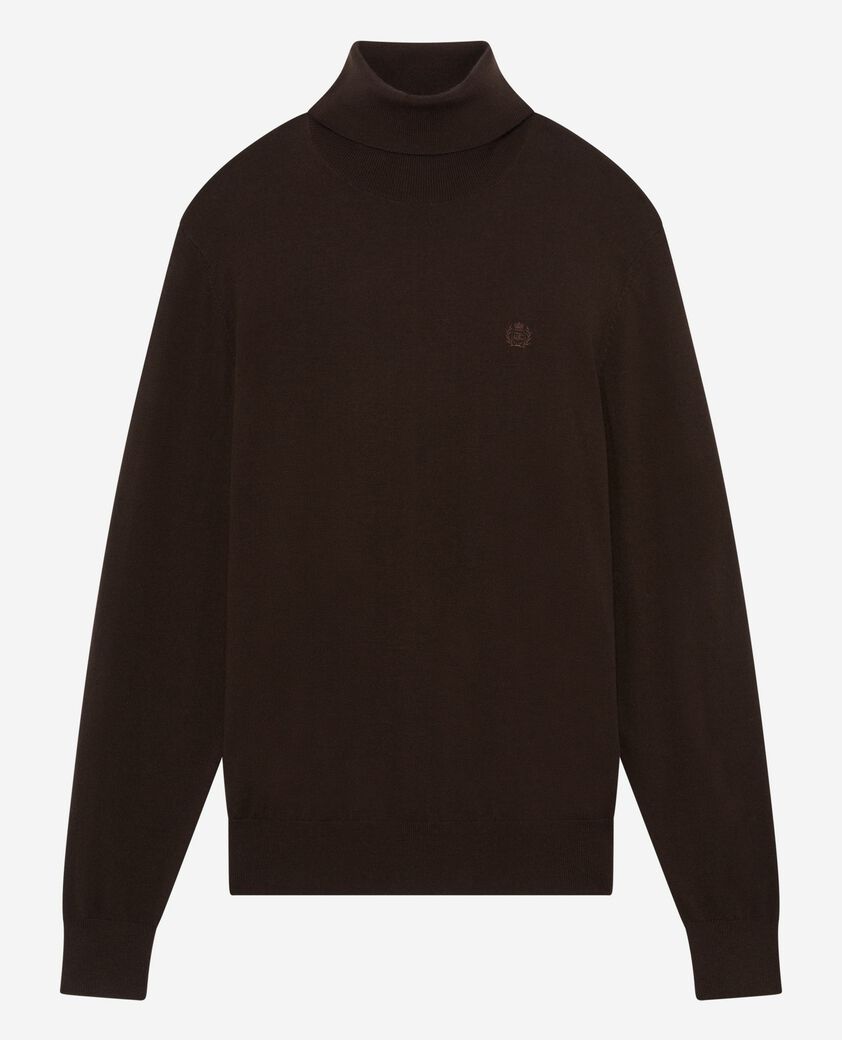 The Kooples H DARK BROWN brown merino wool turtleneck sweater