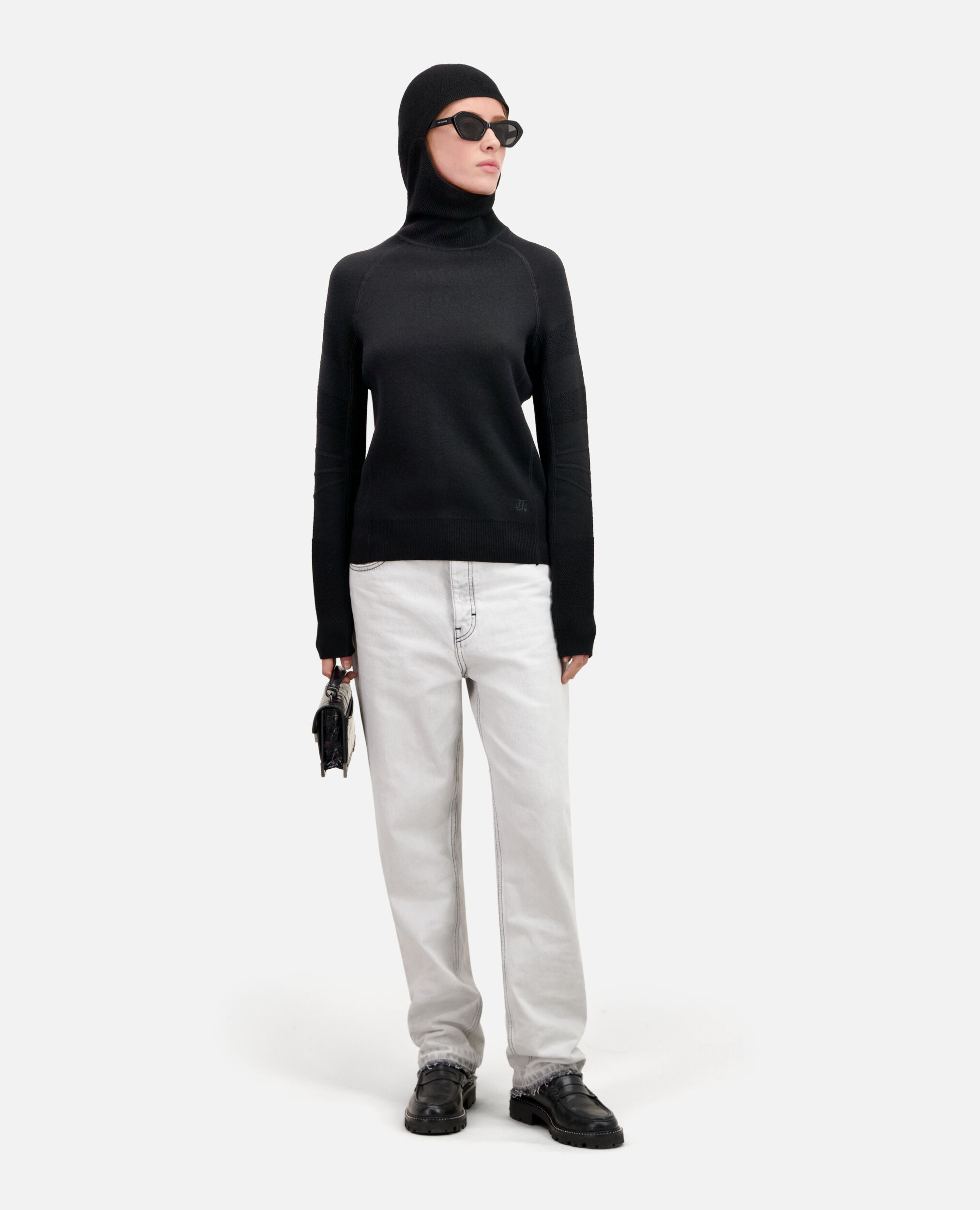 Schwarzer Pullover mit Kapuze, BLACK, hi-res image number null