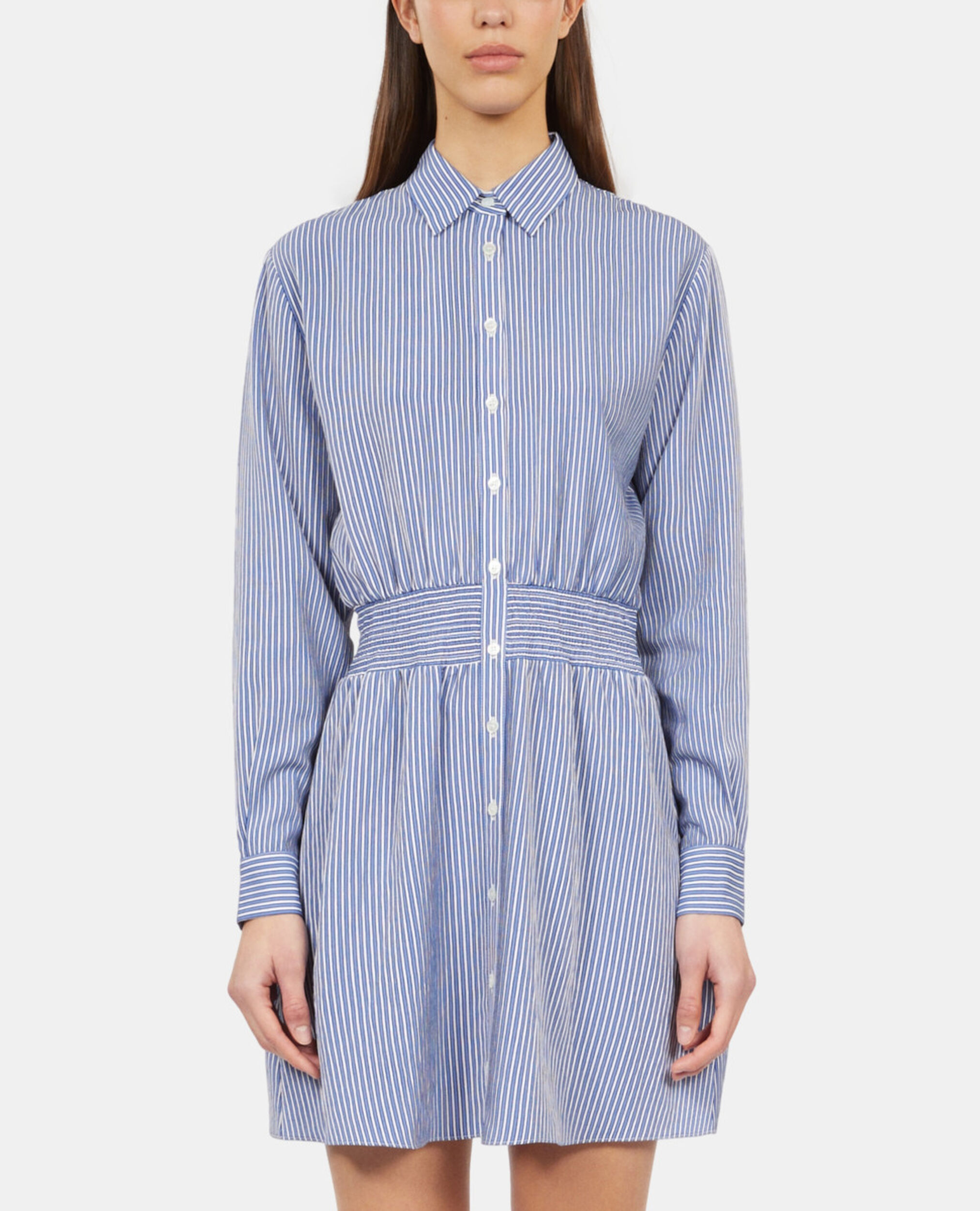 Blue and white striped mini shirt dress, BLUE WHITE, hi-res image number null
