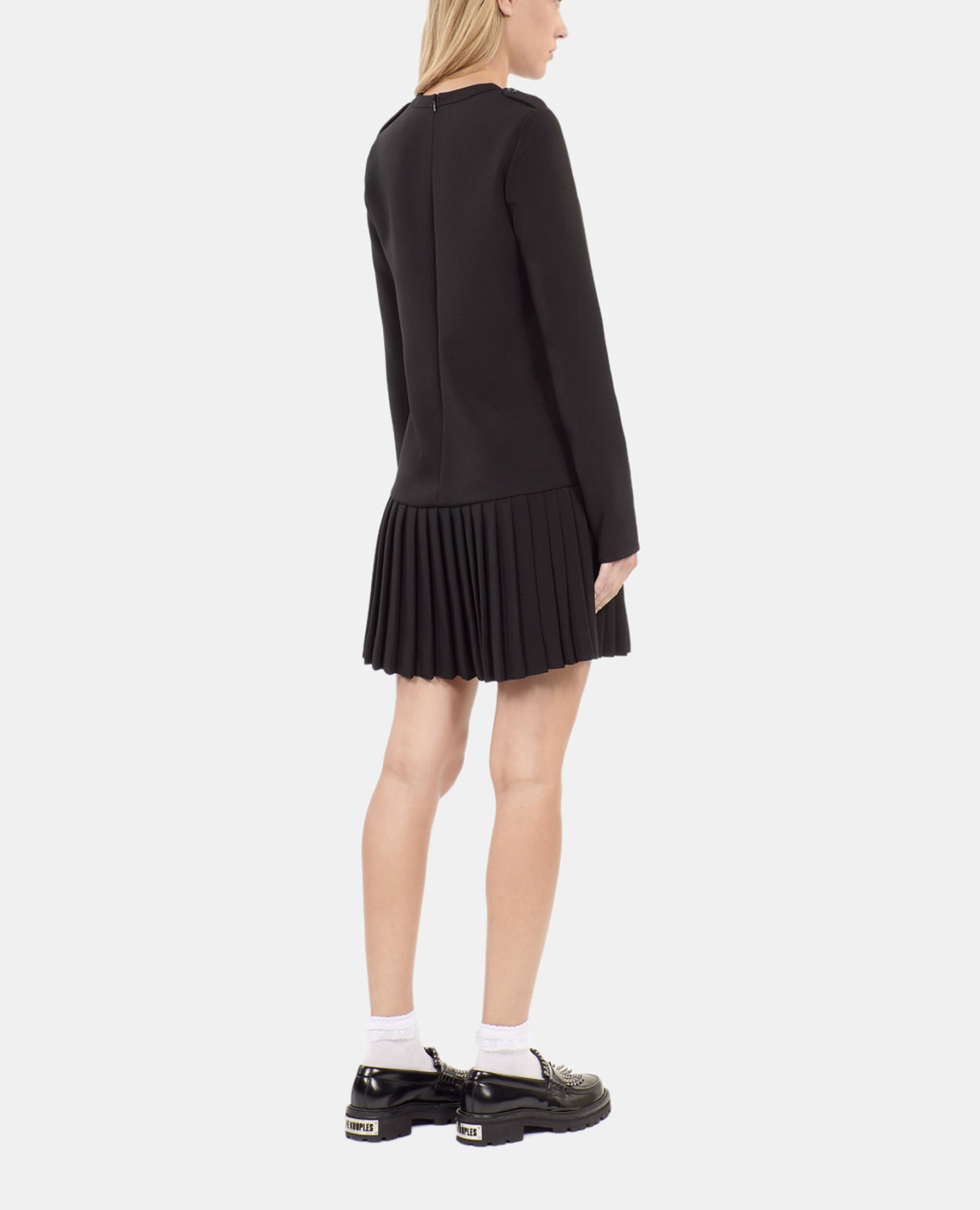 Robe courte plissée noire, BLACK, hi-res image number null