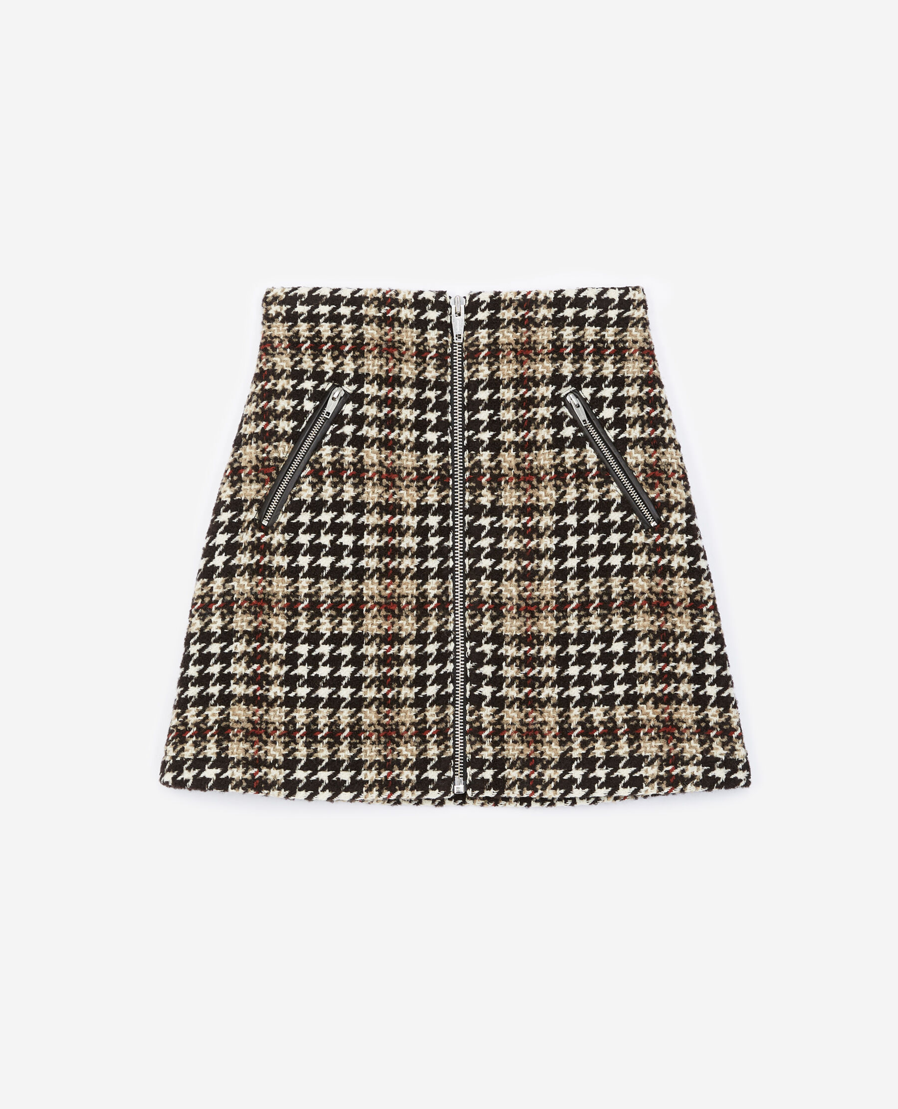 Short burgundy tweed skirt with leather detail The Kooples
