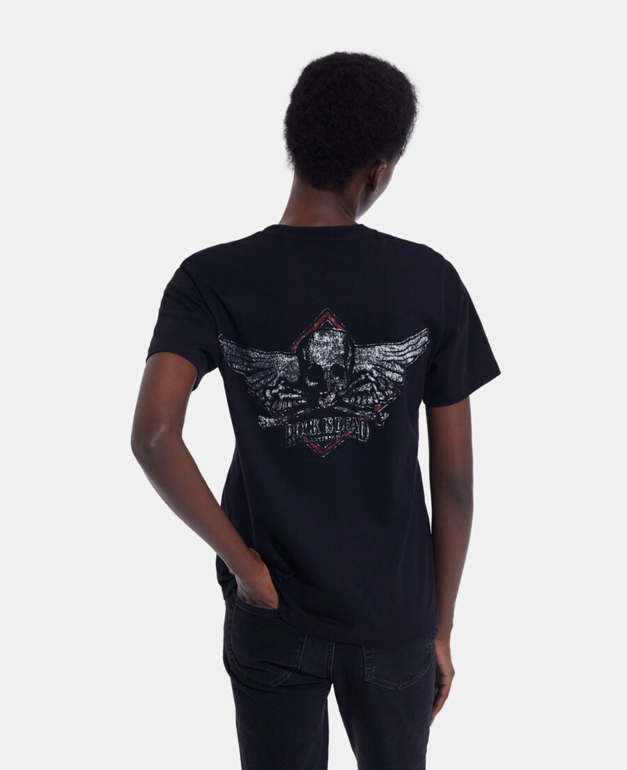 The Kooples WOMEN BLACK WASHED black t-shirt with screen print