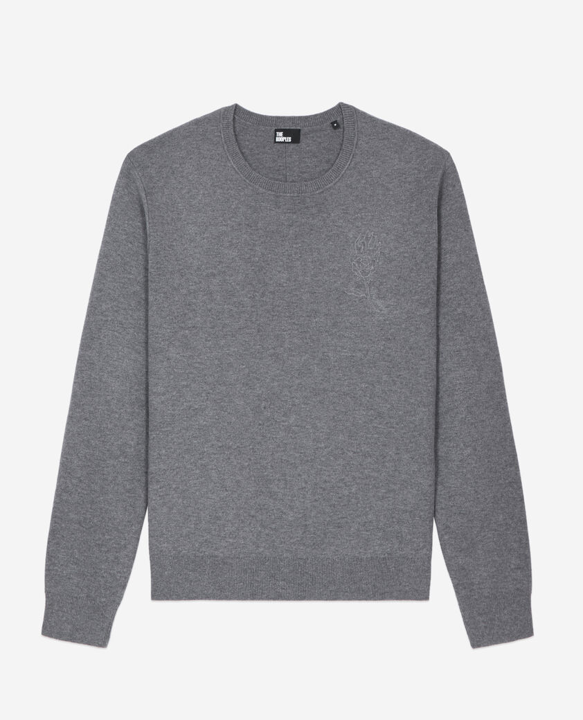 The Kooples HERREN MELANGE GREY grauer pullover aus wolle mit stickereien