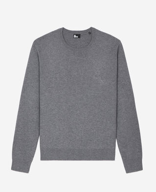 The Kooples HOMME MELANGE GREY pull en laine mélangée avec broderie gris