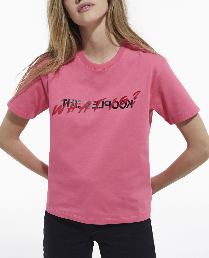 The Kooples DAMEN OLD ROSE rosa t-shirt mit what is-schriftzug