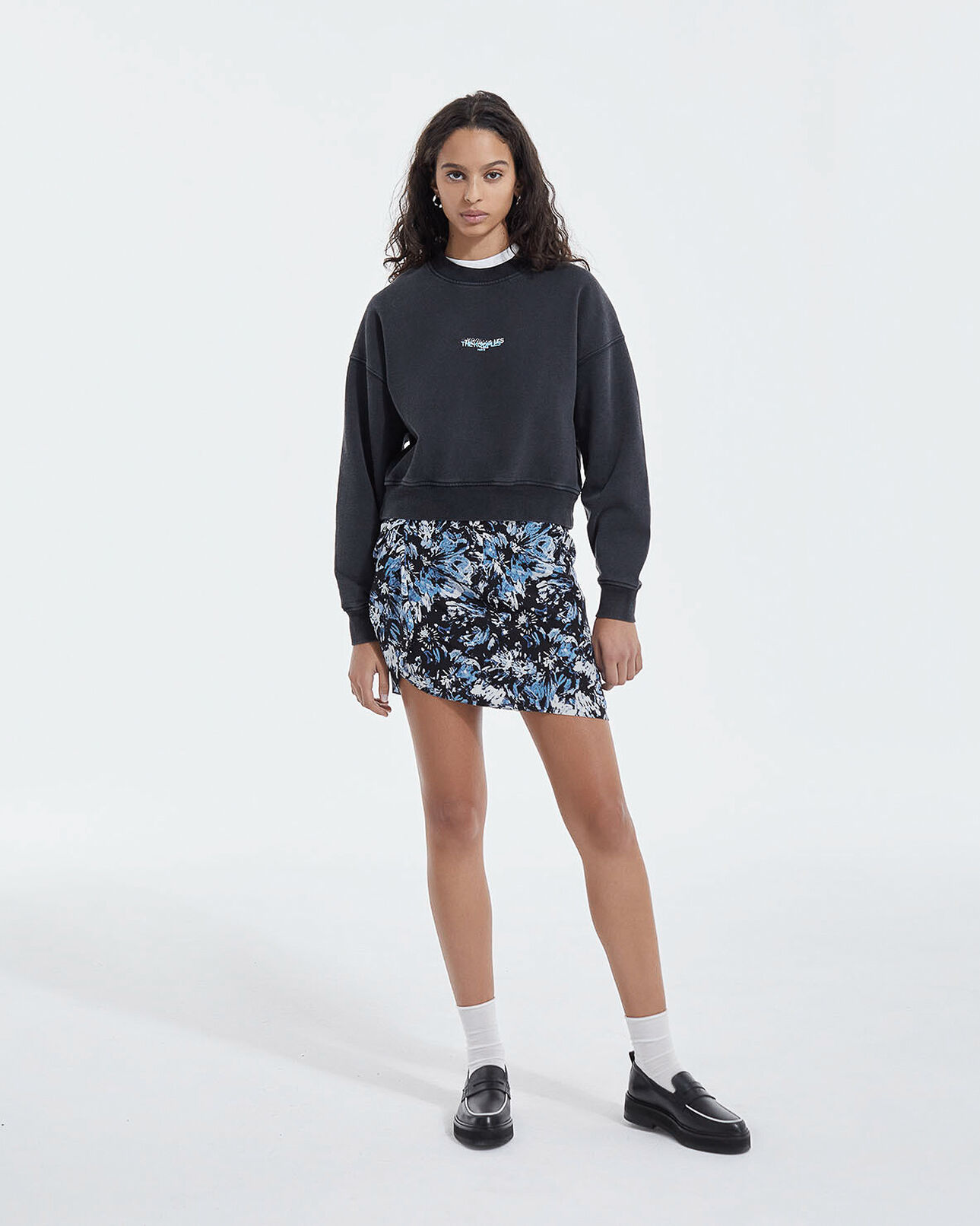 The Kooples WOMEN BLACK WASHED faded black sweatshirt with triple logo
