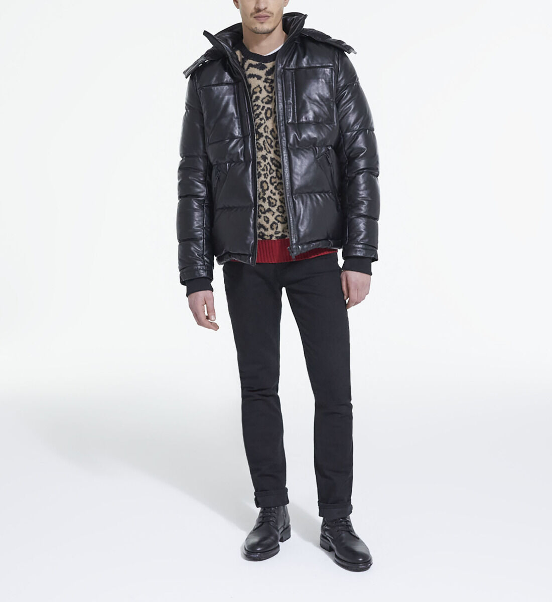 Down filled discount leather jacket