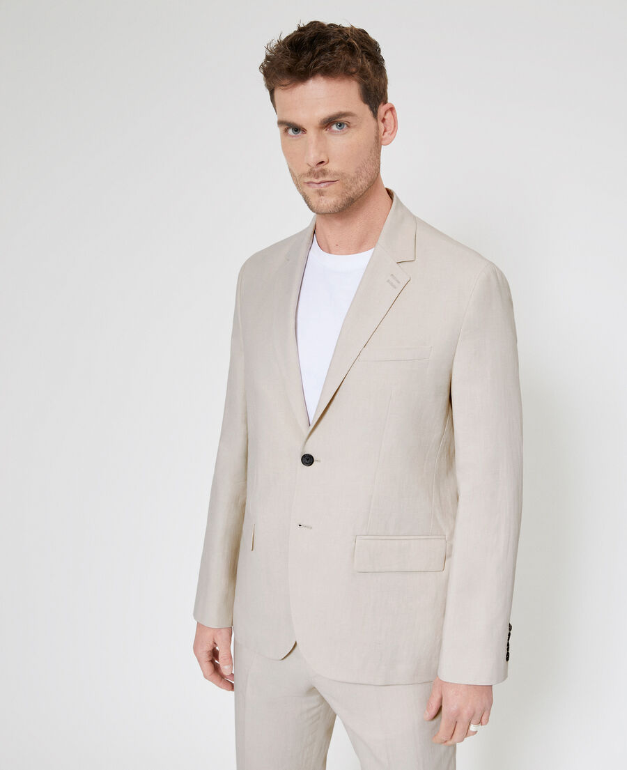 The Kooples H LIGHT BEIGE beige cotton linen suit jacket