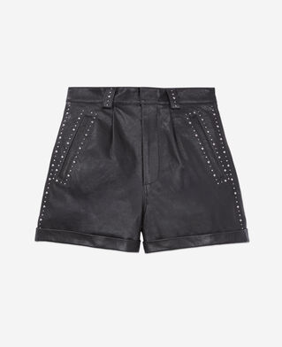 The Kooples F BLACK leather shorts with studs