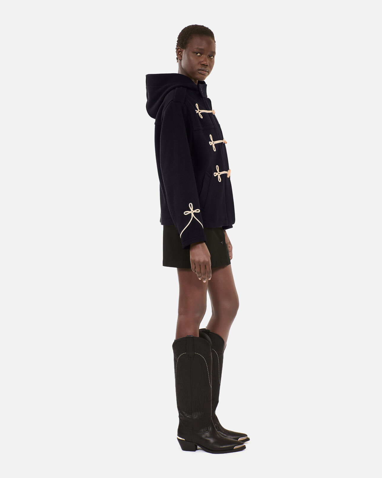 The Kooples WOMEN NAVY navy blue hooded short pea coat