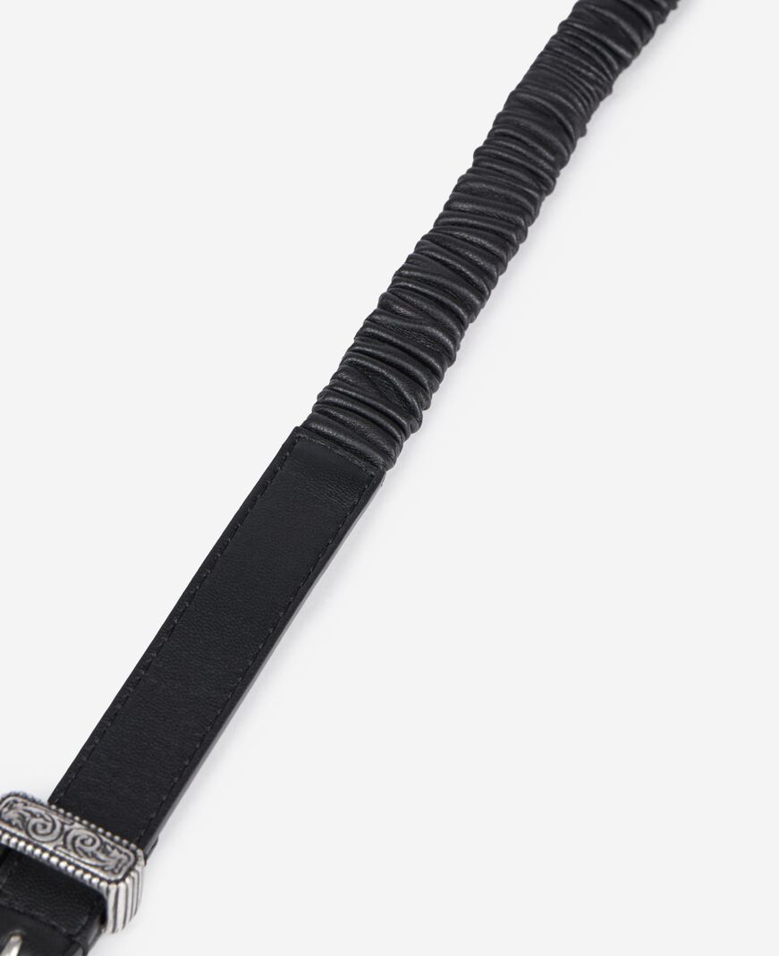 The Kooples FEMME BLACK ceinture fine en cuir froncé noir