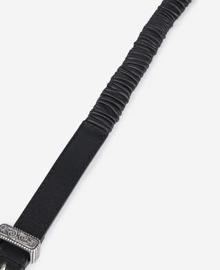 The Kooples FEMME BLACK ceinture fine en cuir froncé noir