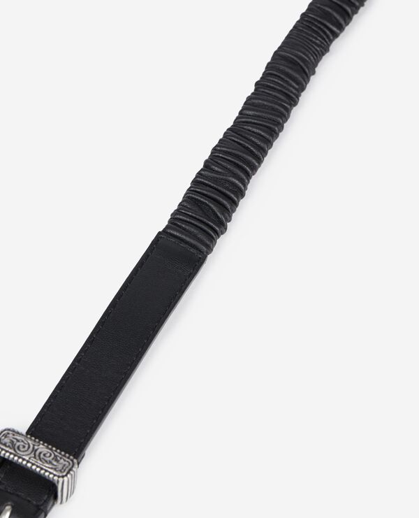 The Kooples WOMEN BLACK black ruched leather thin belt