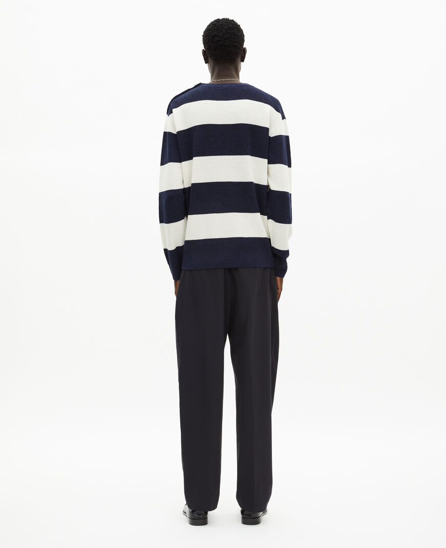 The Kooples MEN ECRU NAVY navy stripe wool and linen sweater