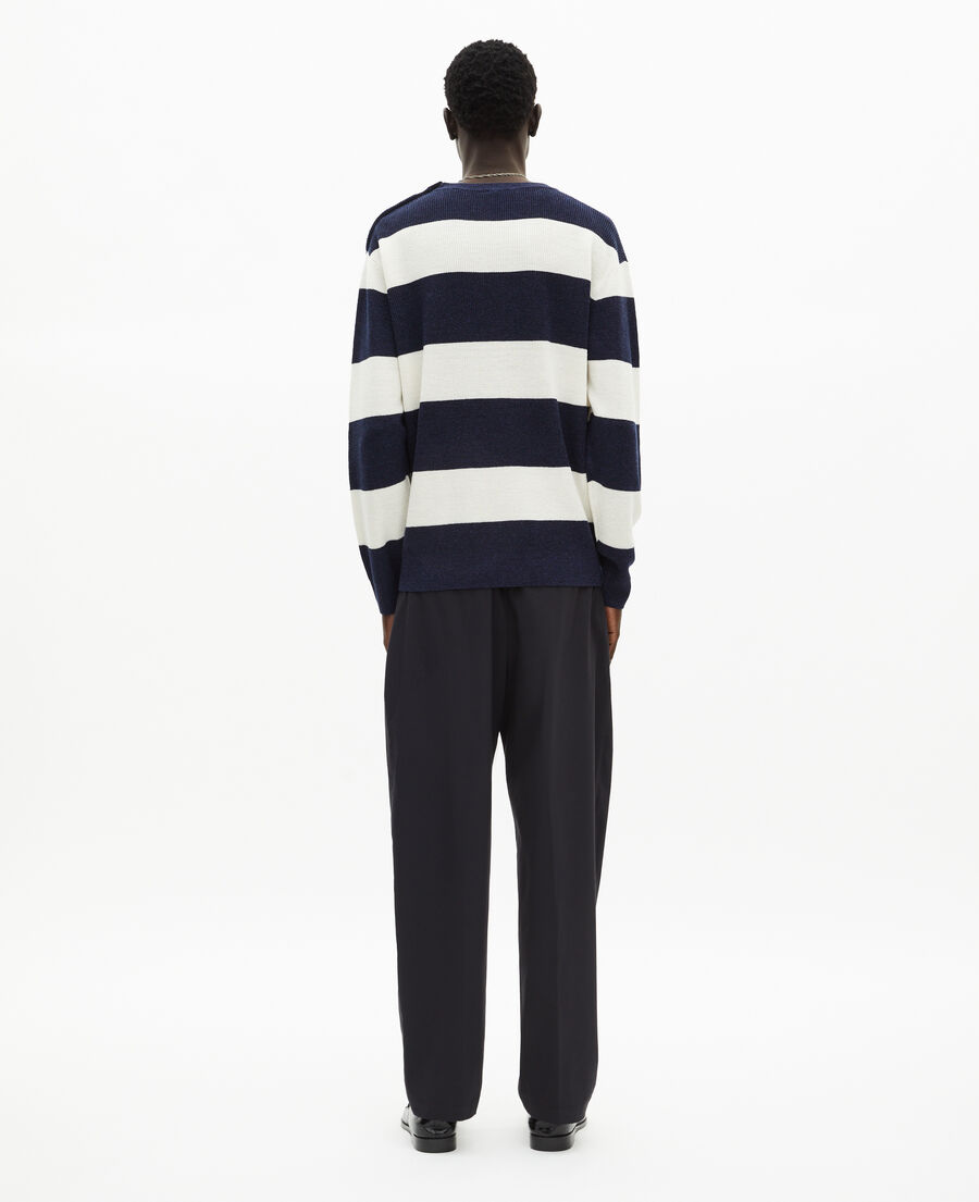 The Kooples MEN ECRU NAVY navy stripe wool and linen sweater
